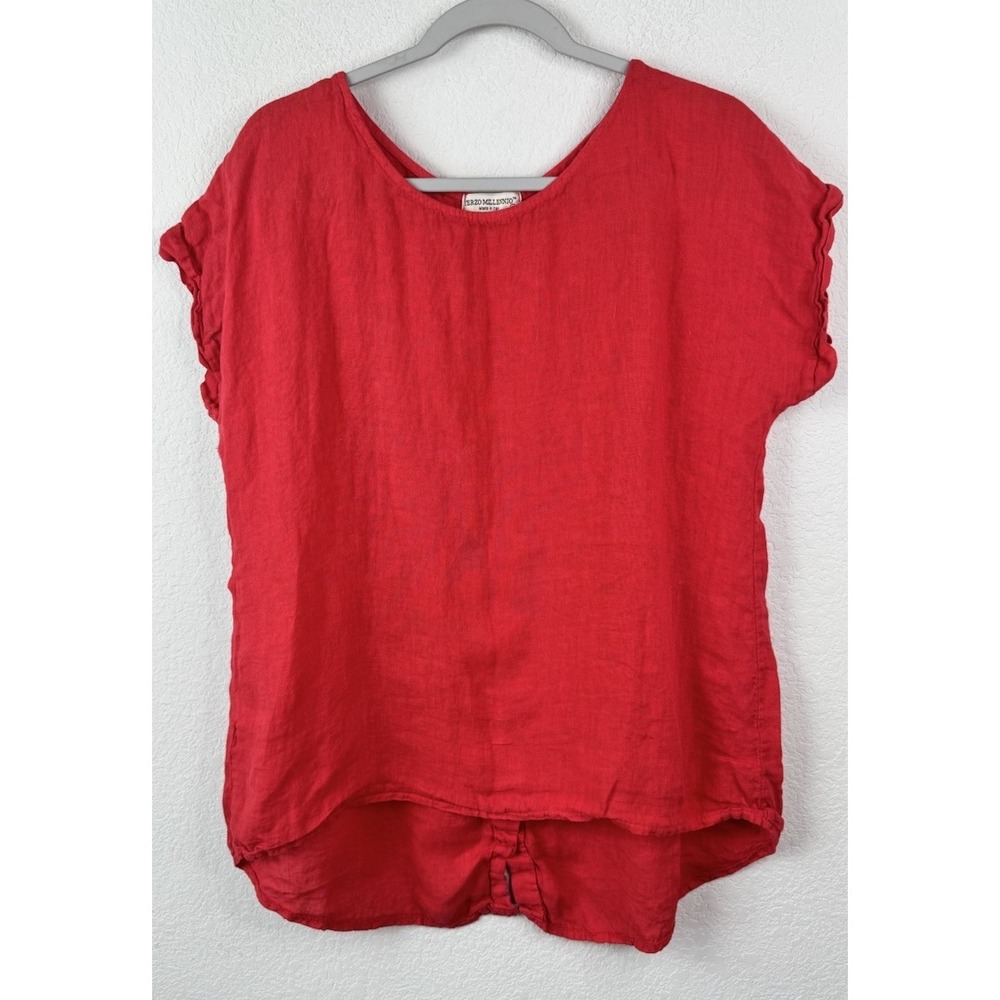 Terzo Millennio 100% Linen Top Womens Medium Red Made in Italy Coastal Blouse